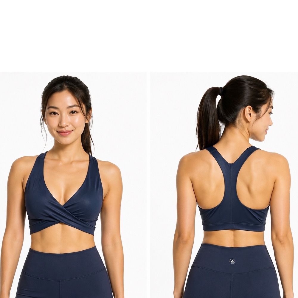 GapFit Medium Impact Sports Bra Navy Blue Crossover Racerback M Gym Chic 104-44